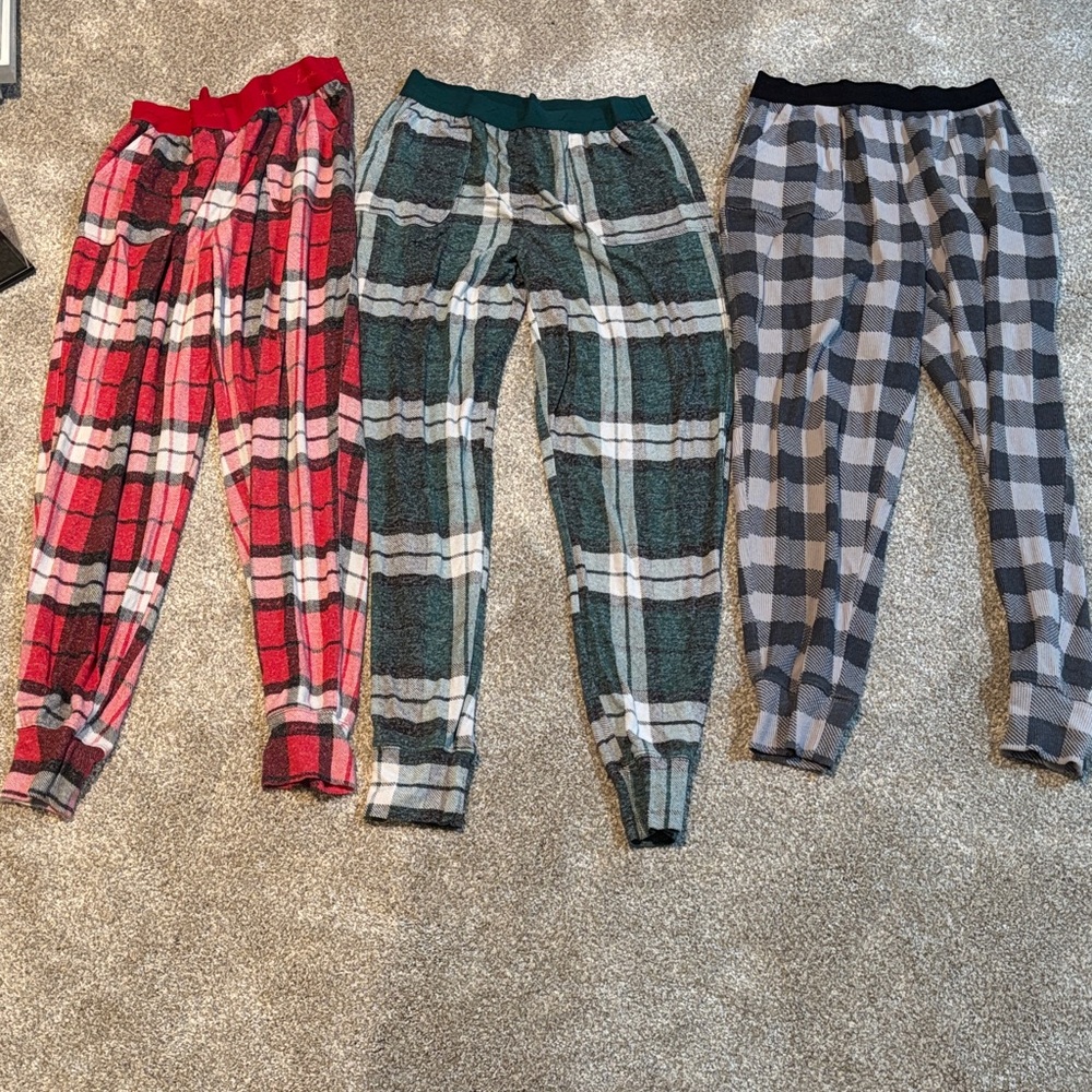 3 pairs of Pink by Victoria Secret pajama pants Flannel - Red, Green, and Gray